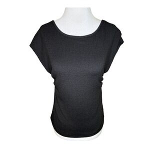ASTR the‎ Label Black Textured Knit Top Ruched Cap Sleeve Scoop Blouse Medium